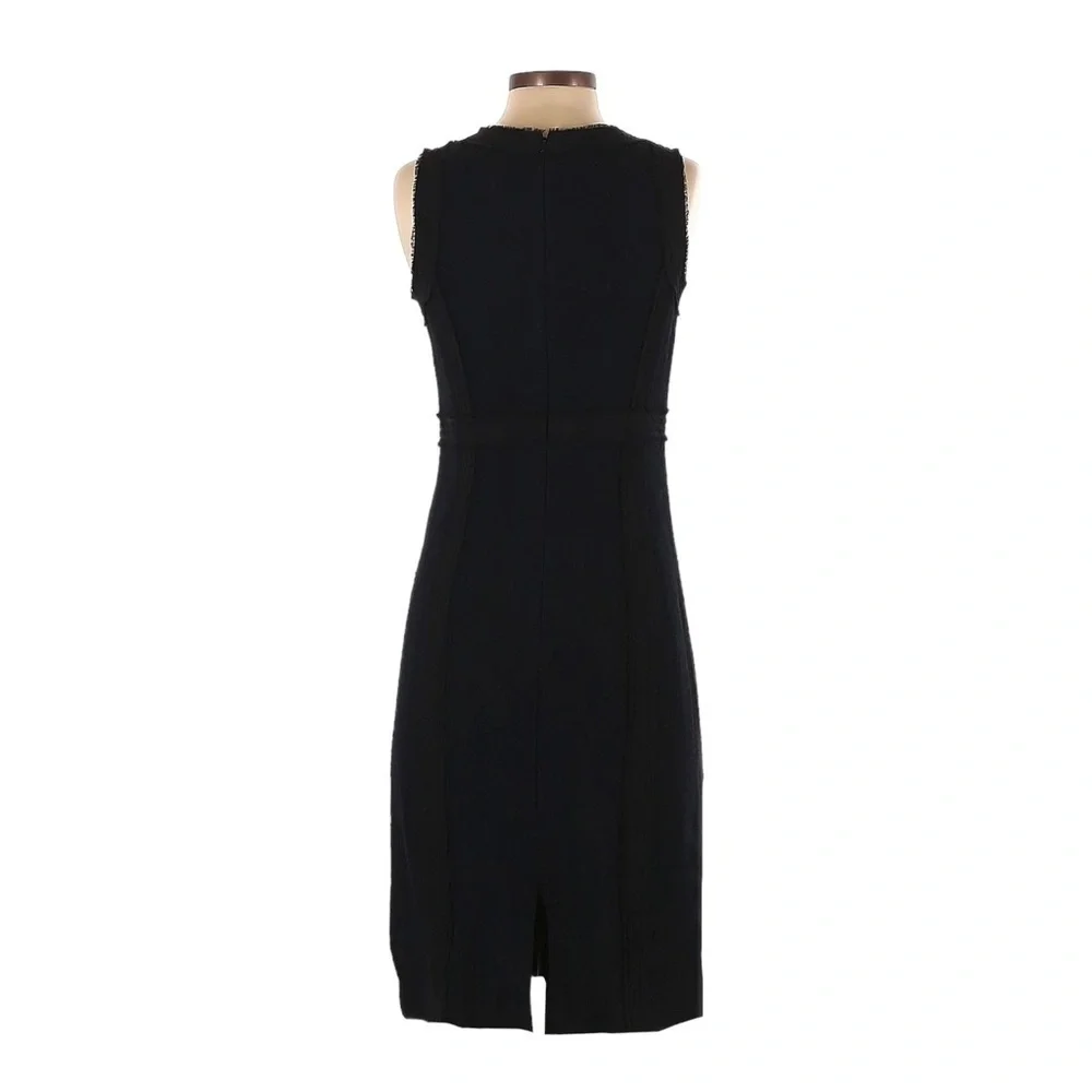 Michael Kors Black Fringe Trim Wool Blend Sheath Dress Sleeveless 2